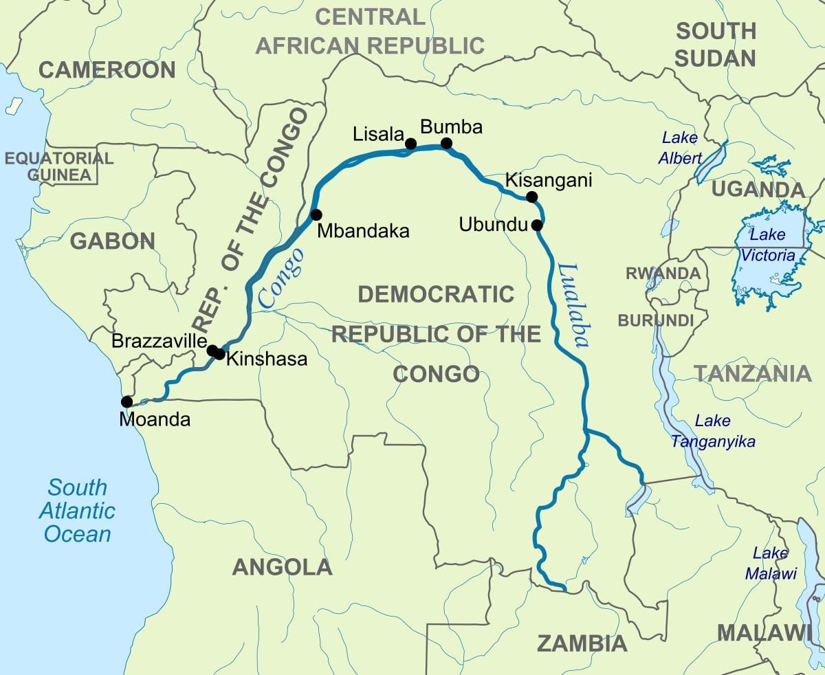 zaïre rivière sur la carte du monde